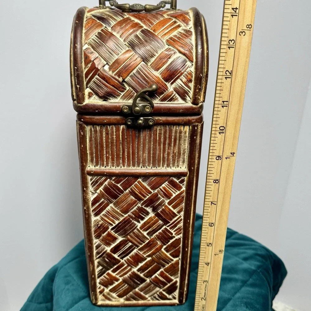 Wine Box Tall Rattan Woven Look Wood Storage Chest Boho Decorative Trunk‎ 14